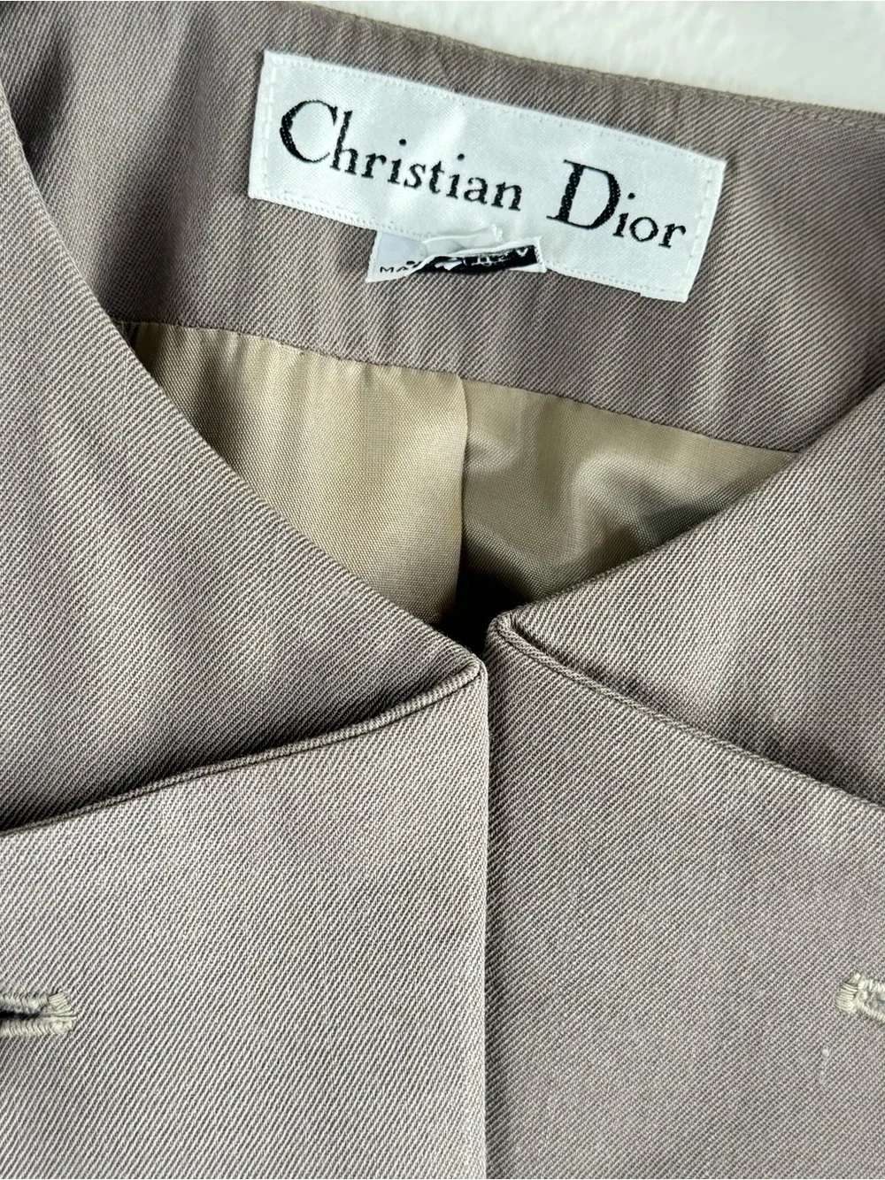 Christian Dior Vintage Wool Blazer Jacket Size 4 Taupe Brown Gold Button Detail